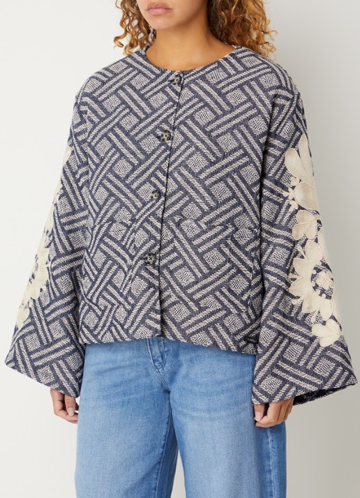 Summum Reversible jack met jacquard dessin en opgestikte zakken