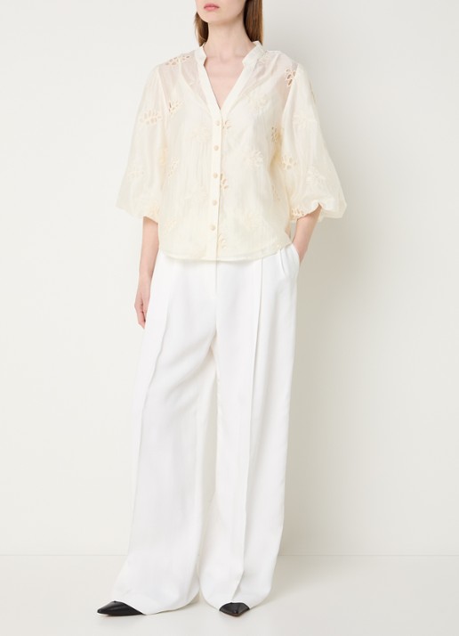 Summum Rom semi-transparante blouse met borduring - voorkant 4 ivoor