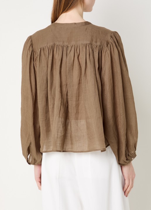 Summum Semi-transparante blouse met pofmouw - achterkant bruin