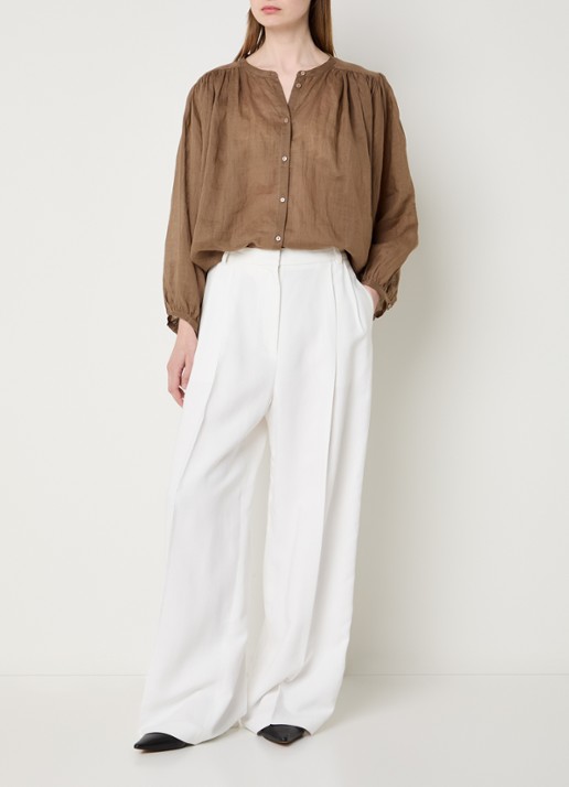 Summum Semi-transparante blouse met pofmouw - voorkant 4 bruin