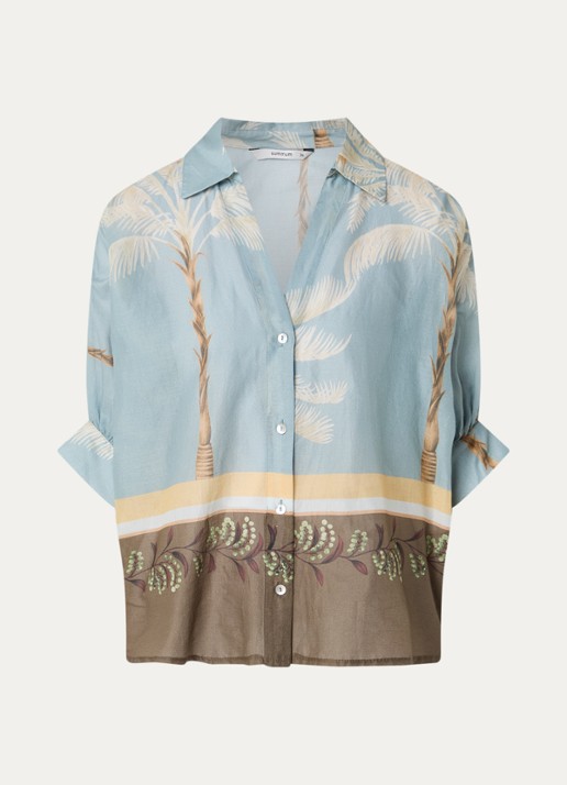 Summum Semi-transparante blouse met print - voorkant blauw