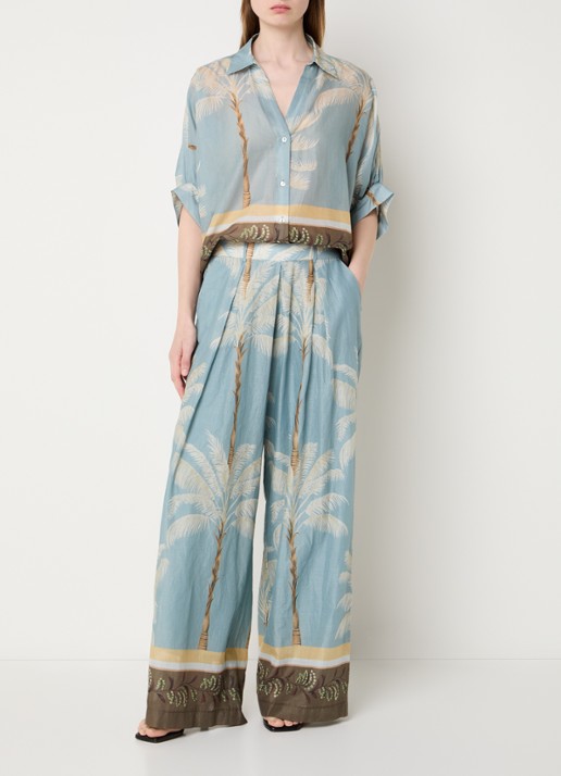 Summum Semi-transparante blouse met print - voorkant 2 blauw