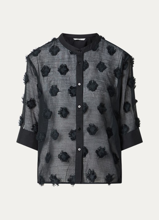 Summum Semi-transparante blouse met structuur - voorkant zwart