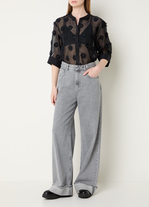 Summum Semi-transparante blouse met structuur - voorkant 2 zwart