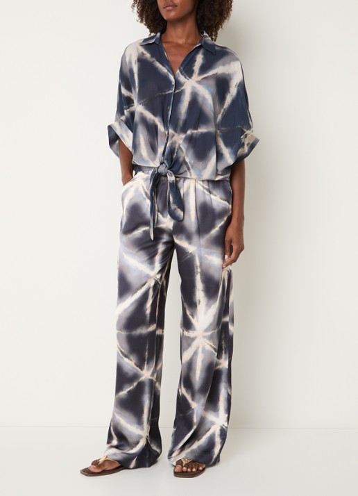 Summum Semi-transparante blouse met tie-dye dessin en vleermuismouw - voorkant 3 blauw