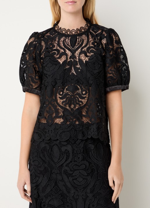Summum Semi-transparante top van kant met pofmouw