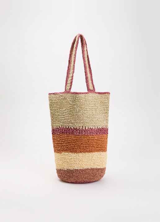 Summum Strandtas van raffia met streepprint