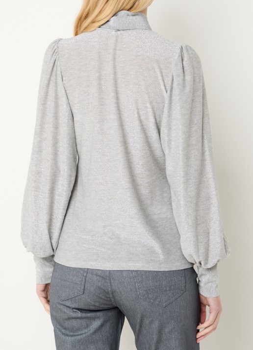 Summum Top met lurex en afneembare sjaalkraag - achterkant lichtgrijs