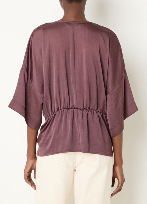 Summum Top met V-hals en gedrapeerd detail - achterkant aubergine