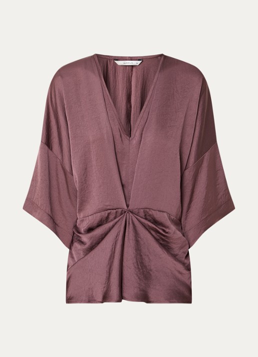 Summum Top met V-hals en gedrapeerd detail - voorkant 2 aubergine