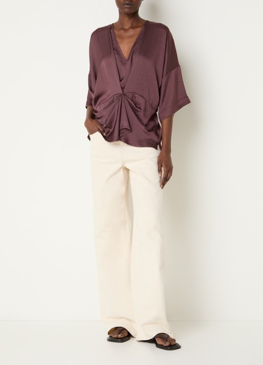Summum Top met V-hals en gedrapeerd detail - voorkant 3 aubergine