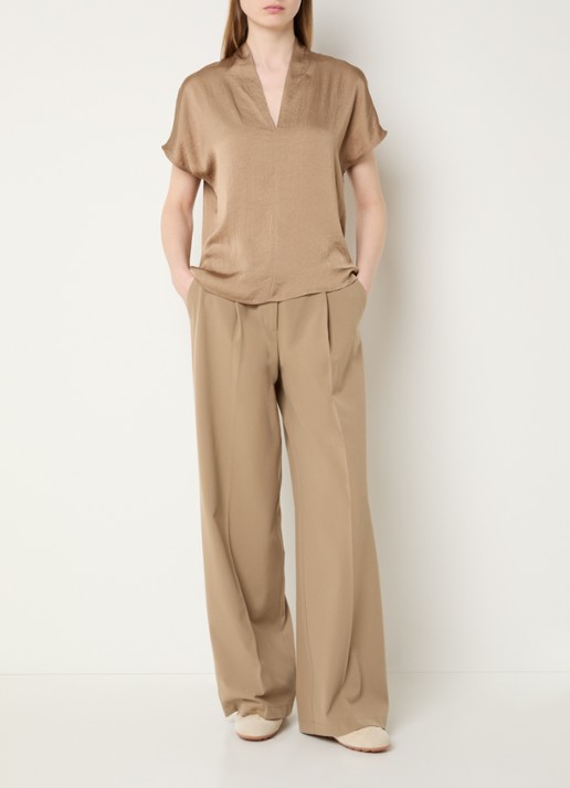 Summum Top met V-hals en vlindermouw - voorkant 4 khaki