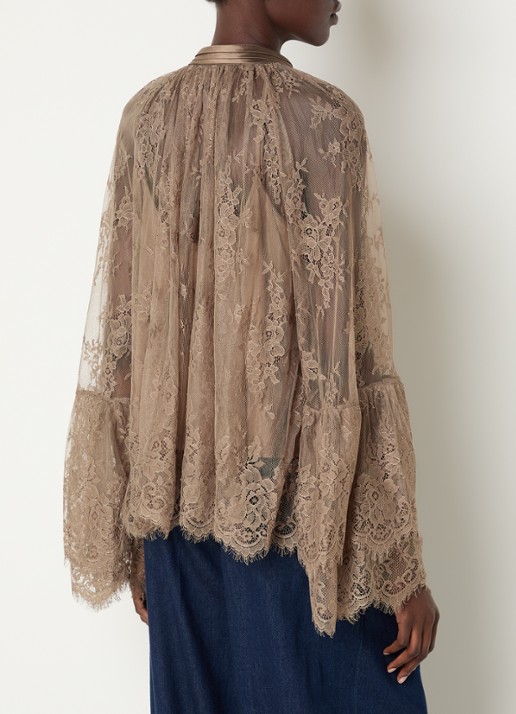 Summum Top van mesh met strikkraag - achterkant 3 taupe