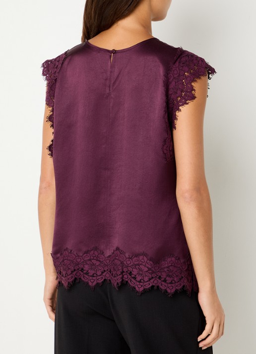 Summum Top van satijn met details van kant - achterkant 2 aubergine