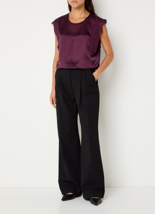 Summum Top van satijn met details van kant - voorkant 4 aubergine