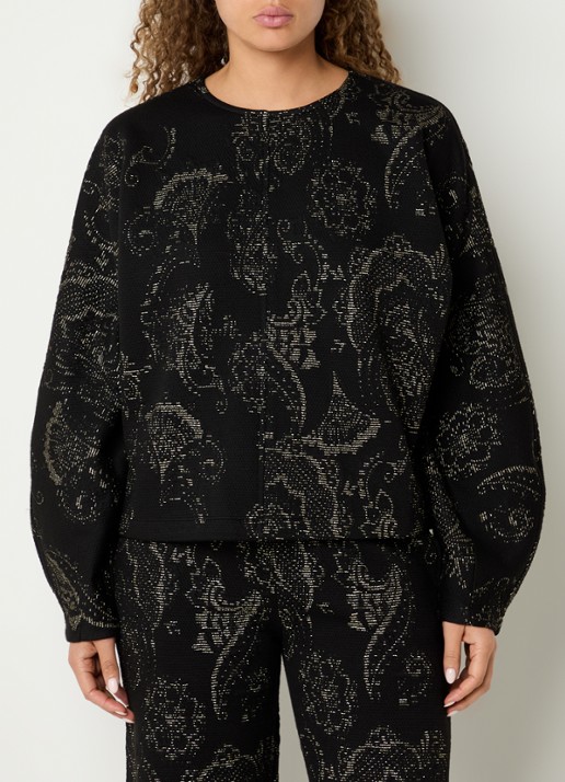 Summum Trui van jersey met jacquard dessin en lurex - detail 4 zwart