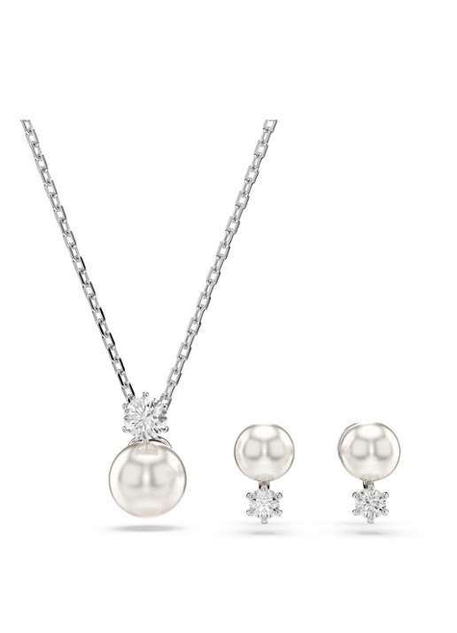 Swarovski Matrix set van ketting en oorknopjes met kristal - voorkant zilver