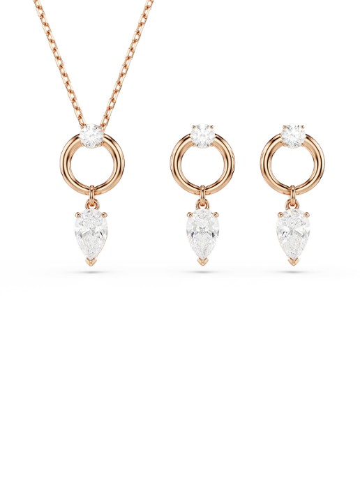 Swarovski Mesmera set van ketting en oorstekers met zirkonia - voorkant roségoud