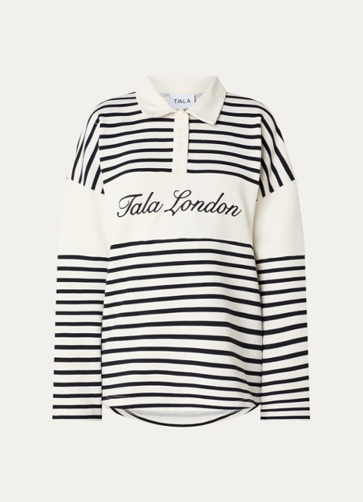 TALA Rugby polo met logo en streepprint - voorkant zwart