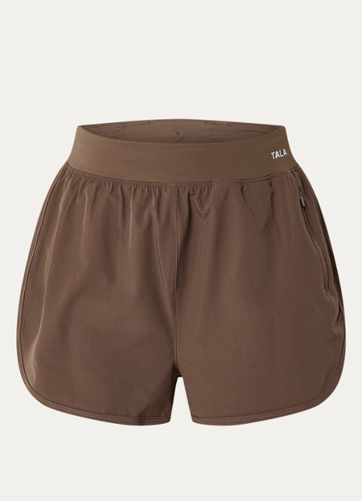 TALA SkinLuxe high waist straight fit trainingsshort met ritszakken - voorkant bruin