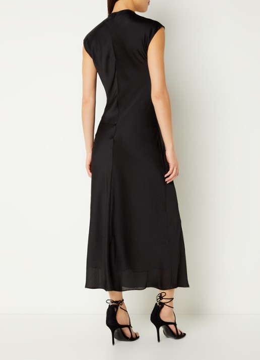 Ted Baker Akane midi jurk van satijn met gedrapeerd detail - achterkant zwart