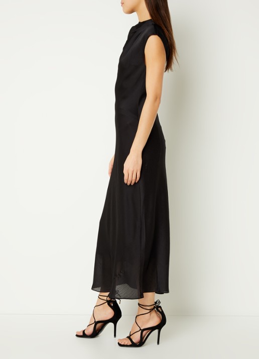 Ted Baker Akane midi jurk van satijn met gedrapeerd detail - voorkant 5 zwart
