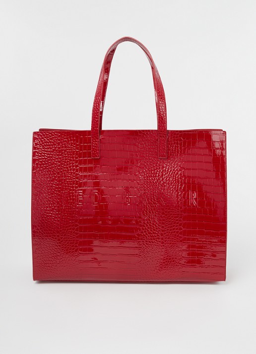 Ted Baker Alicon shopper met crocostructuur - voorkant 4 donkerrood
