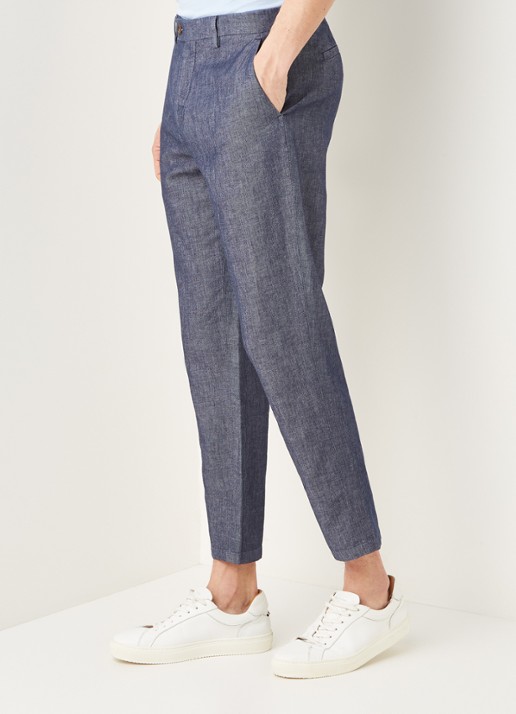 Ted Baker Bambtro tapered fit cropped pantalon in linnenblend - detail 2 donkerblauw