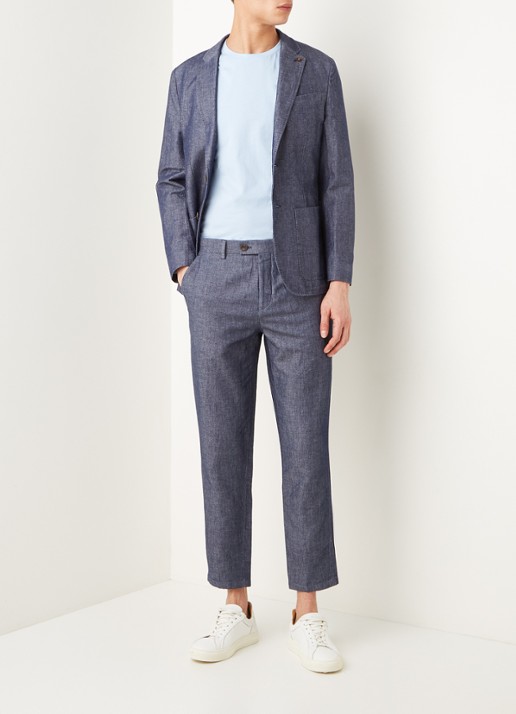 Ted Baker Bambtro tapered fit cropped pantalon in linnenblend - voorkant 5 donkerblauw