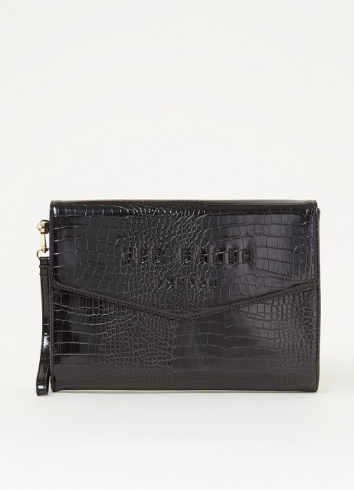 Ted Baker Crocey clutch met crocostructuur - voorkant 4 zwart