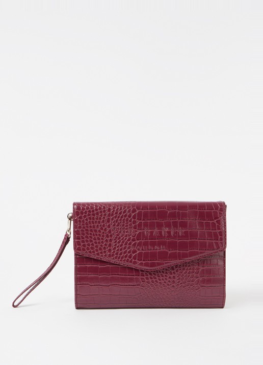 Ted Baker Crocey clutch met crocostructuur - voorkant aubergine