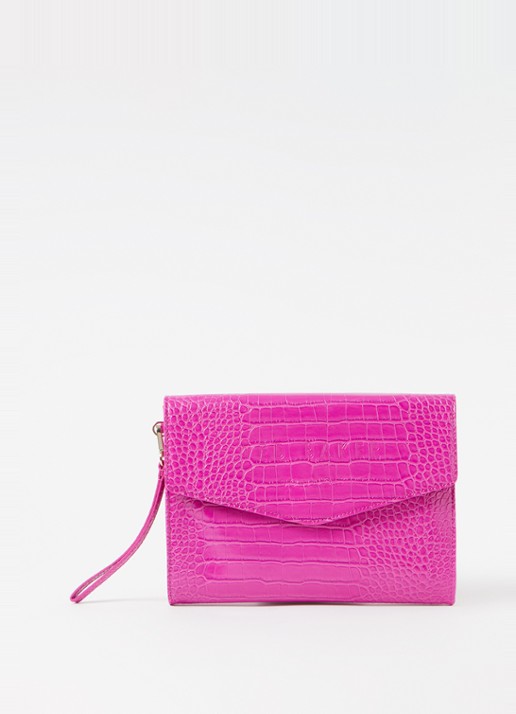 Ted Baker Crocey clutch met crocostructuur - voorkant 3 fuchsia
