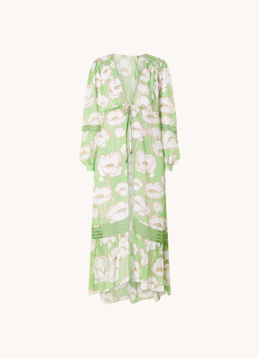 Ted Baker Elisiia maxi strandjurk met bloemenprint en opengewerkt dessin - voorkant 3 groen