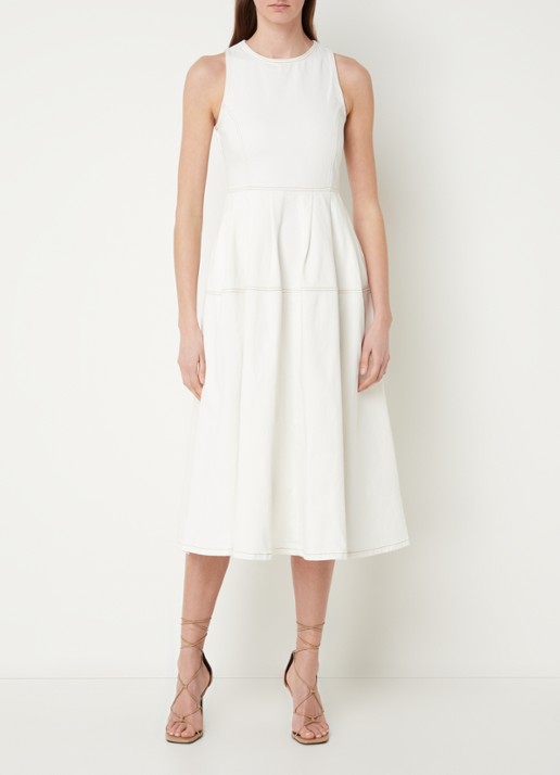 Ted Baker Erie mouwloze midi jurk van denim met steekzakken - detail ivoor