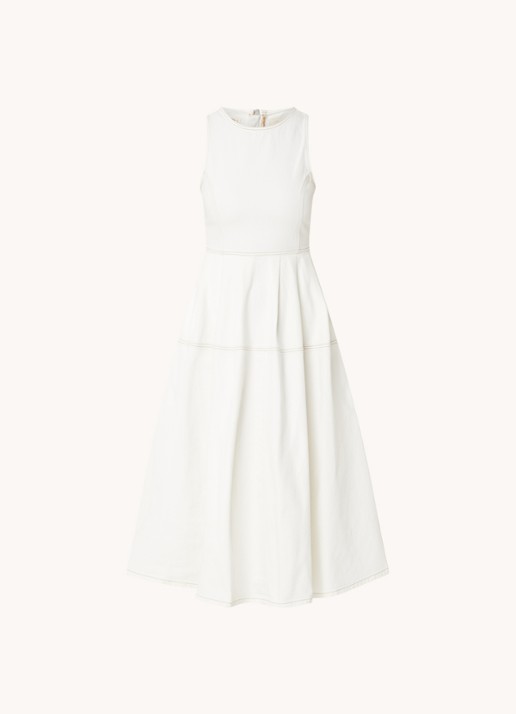Ted Baker Erie mouwloze midi jurk van denim met steekzakken - voorkant 3 ivoor