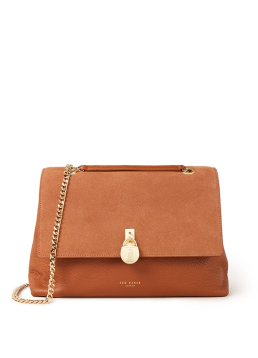Ted Baker Hermiaa schoudertas van leer en suède - voorkant cognac