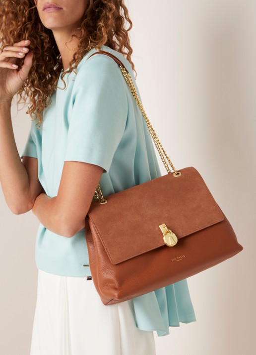Ted Baker Hermiaa schoudertas van leer en suède - voorkant 2 cognac