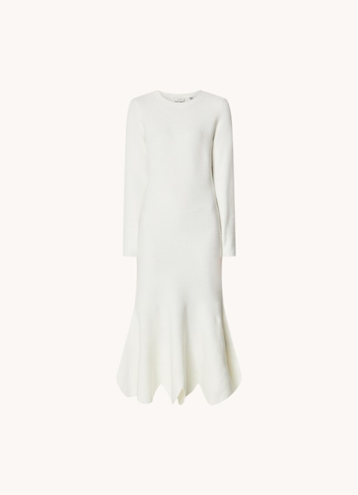 Ted Baker Jolaymay fijngebreide midi trui-jurk in wolblend met volant - voorkant gebroken wit