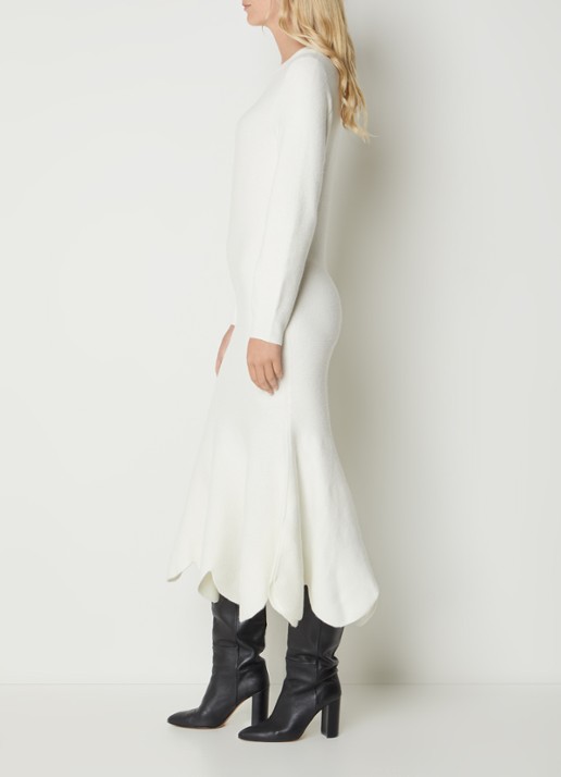 Ted Baker Jolaymay fijngebreide midi trui-jurk in wolblend met volant - voorkant 2 gebroken wit