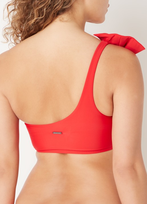 Ted Baker Liennaa one shoulder bikinitop met uitneembare vulling en strikdetail - achterkant rood