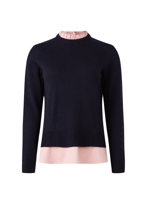 Ted Baker Lissiah fijngebreide pullover van wol met blouse-inzet - voorkant 3 zwart