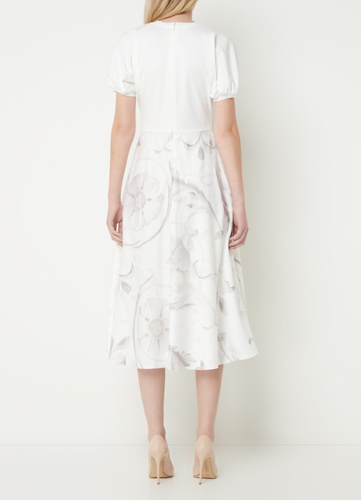 Ted Baker Magylee midi jurk met inzet van satijn en bloemenprint - achterkant wit