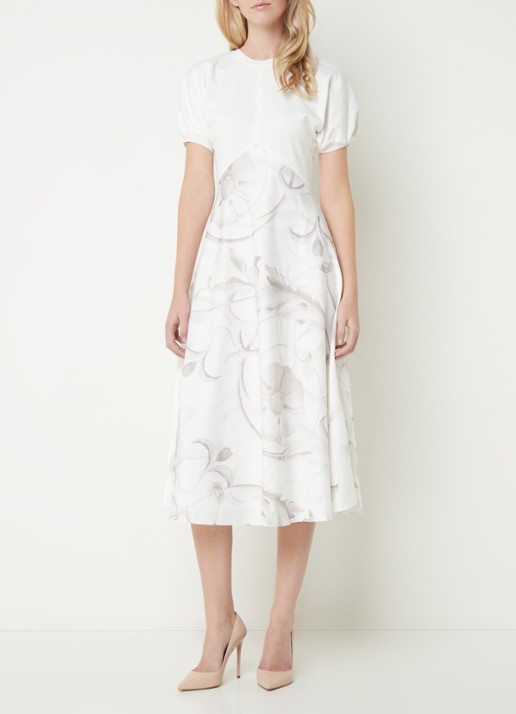 Ted Baker Magylee midi jurk met inzet van satijn en bloemenprint - detail 4 wit
