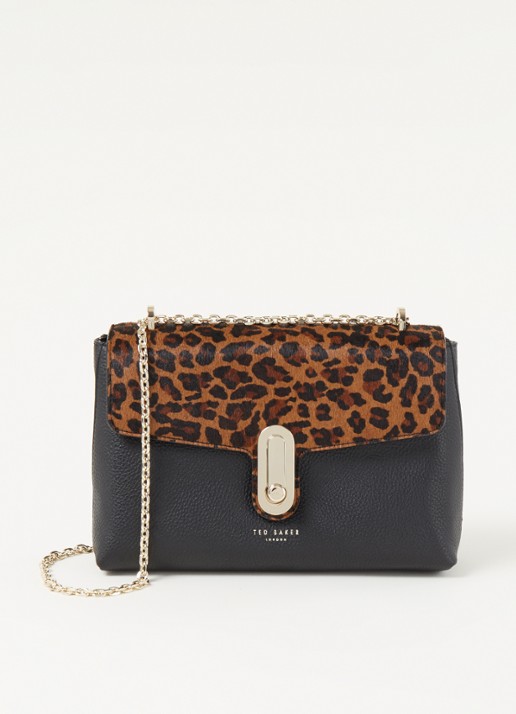 Ted Baker Naomeli schoudertas van leer met panterprint - voorkant zwart