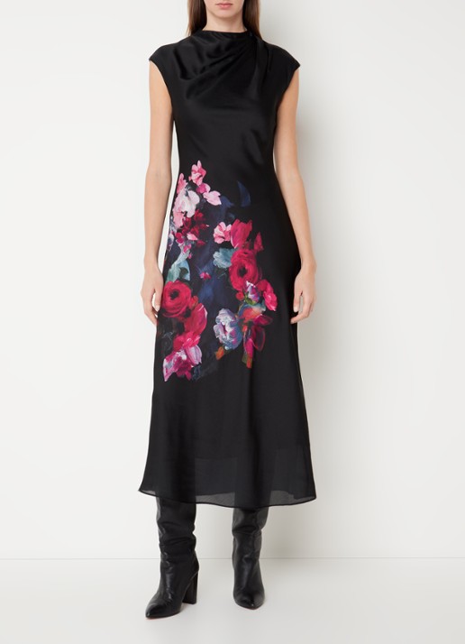 Ted Baker Rahelee mouwloze midi jurk van satijn met bloemenprint - detail 2 zwart