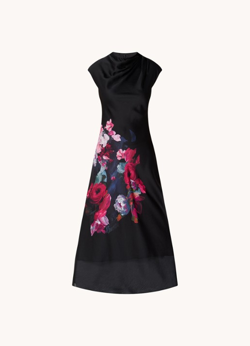 Ted Baker Rahelee mouwloze midi jurk van satijn met bloemenprint - voorkant 3 zwart
