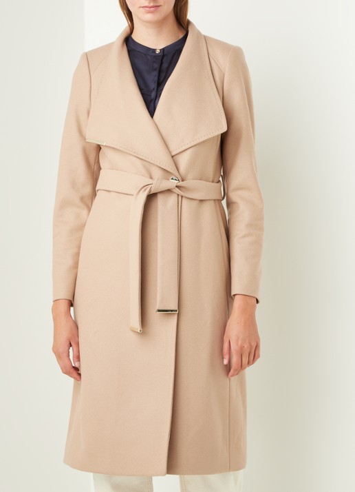 Ted Baker Rose mantel in wolblend met strikceintuur - detail camel