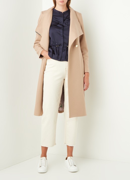 Ted Baker Rose mantel in wolblend met strikceintuur - voorkant 3 camel
