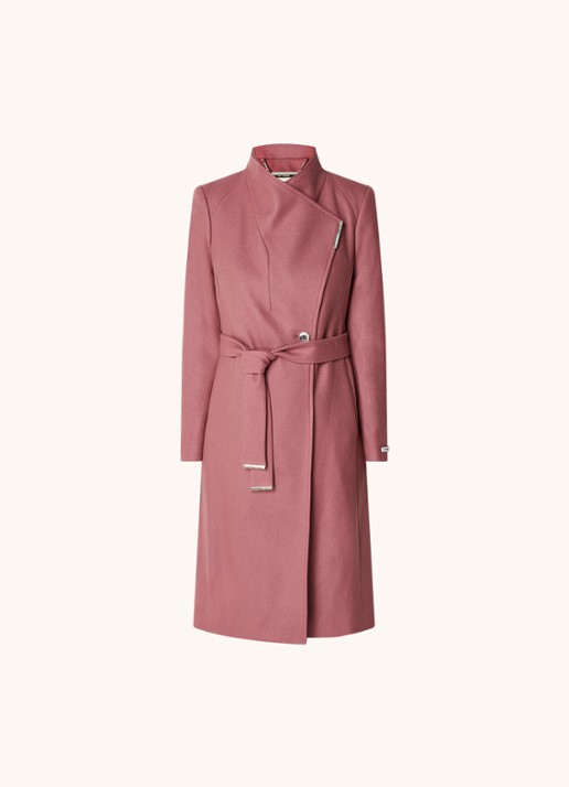 Ted Baker Rose mantel in wolblend met strikceintuur - voorkant 2 oudroze
