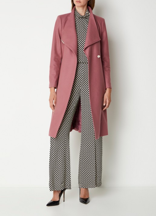 Ted Baker Rose mantel in wolblend met strikceintuur - voorkant 3 oudroze